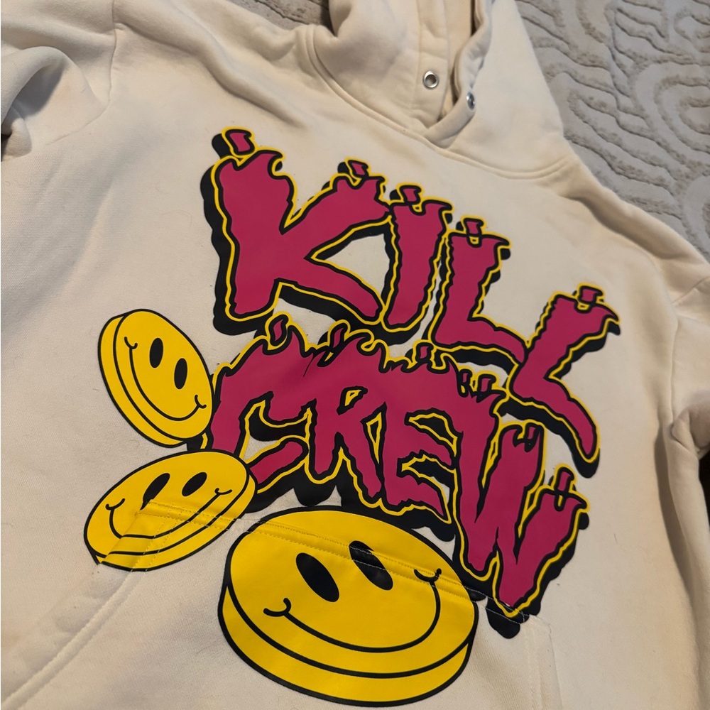 Kill Crew Men's White Hoodie with Graphic Design - Picture 2 of 3